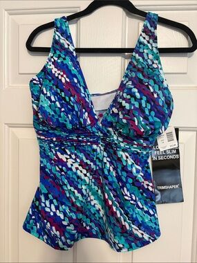 Trimshaper Blue Multi V-Neck Women’s One-Piece Swim Top